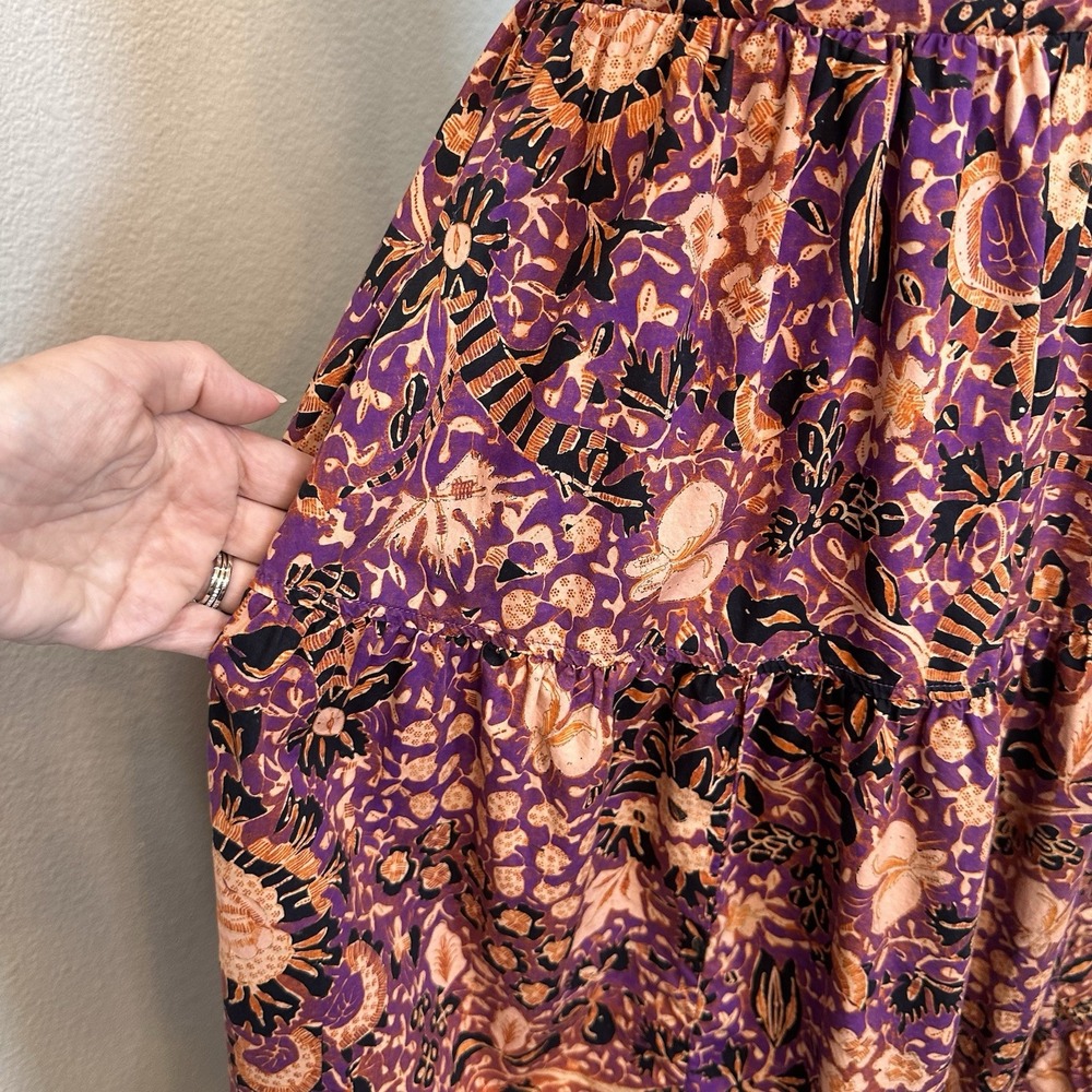 Ulla‎ Johnson Phoebe Strappy Cutout Cotton Midi Dress Batik Purple Brown Boho Sm - Picture 4 of 12